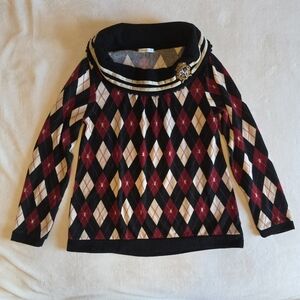 Axes Femme Burgundy/Red, Black, And Off-White Argyle Sweater Size JPN M